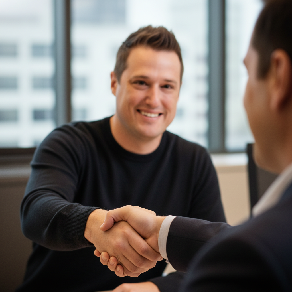 Blair J. Smith shaking hands with a business partner