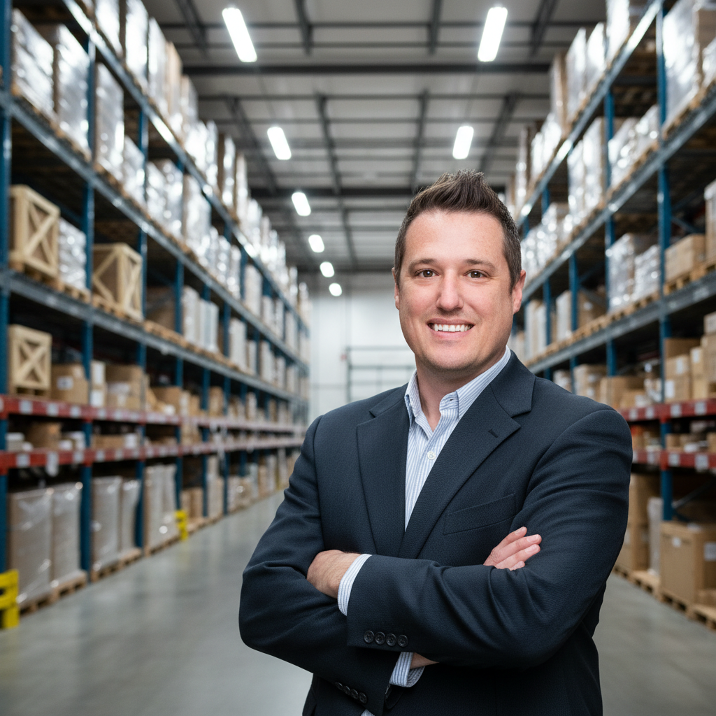 Blair J. Smith inside a logistics warehouse
